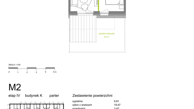 Rzut - Mieszkanie na sprzedaż 2 pokoje o powierzchni 36,91 m² - numer K-M02 w Zielona Dolina IV