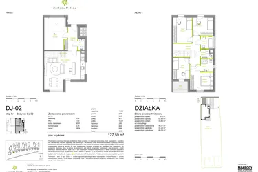 Rzut - Dom na sprzedaż 5 pokoi o powierzchni 127,52 m² - numer DJ-02 w Zielona Dolina IV