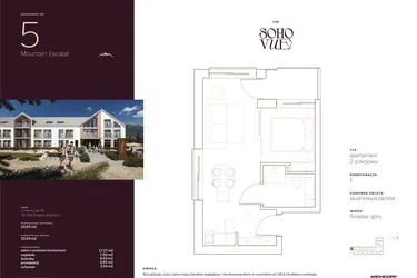 Rzut - Mieszkanie na sprzedaż 2 pokoje o powierzchni 33,03 m² - numer 5 w SOHO VUE CHILL & SPA RESORT