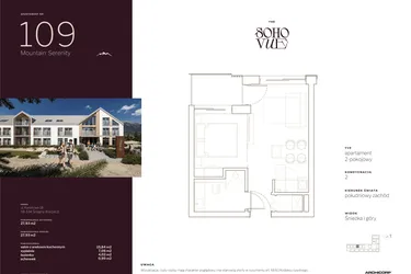 Rzut - Mieszkanie na sprzedaż 2 pokoje o powierzchni 27,93 m² - numer 109 w SOHO VUE CHILL & SPA RESORT