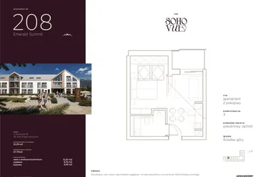 Rzut - Mieszkanie na sprzedaż 2 pokoje o powierzchni 27,79 m² - numer 208 w SOHO VUE CHILL & SPA RESORT