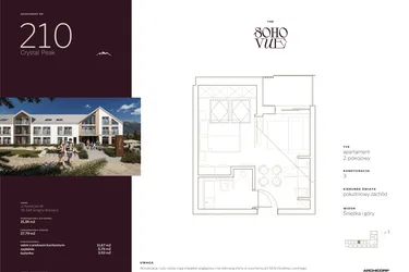 Rzut - Mieszkanie na sprzedaż 2 pokoje o powierzchni 27,79 m² - numer 210 w SOHO VUE CHILL & SPA RESORT