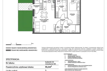 Rzut - Mieszkanie na sprzedaż 3 pokoje o powierzchni 55,1 m² - numer LP2.A4.M1 w Libre Park 2