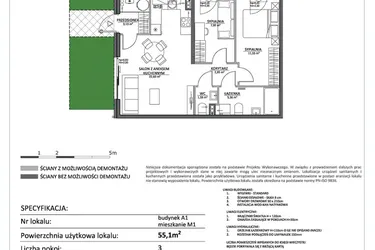 Rzut - Mieszkanie na sprzedaż 3 pokoje o powierzchni 55,1 m² - numer LP2.A1.M1 w Libre Park 2