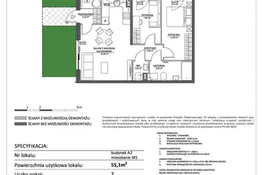 Rzut - Mieszkanie na sprzedaż 3 pokoje o powierzchni 55,1 m² - numer LP2.A2.M1 w Libre Park 2