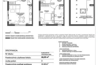 Rzut - Mieszkanie na sprzedaż 3 pokoje o powierzchni 68,09 m² - numer LP2.B1.M1 w Libre Park 2