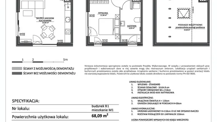 Rzut - Mieszkanie na sprzedaż 3 pokoje o powierzchni 68,09 m² - numer LP2.B1.M1 w Libre Park 2