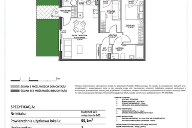 Rzut - Mieszkanie na sprzedaż 3 pokoje o powierzchni 55,1 m² - numer LP2.A3.M1 w Libre Park 2