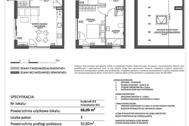 Rzut - Mieszkanie na sprzedaż 3 pokoje o powierzchni 68,09 m² - numer LP2.B3.M1 w Libre Park 2