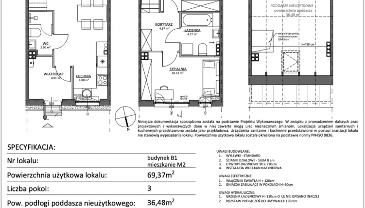 Rzut - Mieszkanie na sprzedaż 3 pokoje o powierzchni 69,37 m² - numer B1.M2 w Libre Park etap III