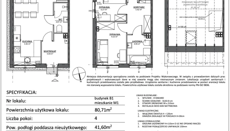 Rzut - Mieszkanie na sprzedaż 4 pokoje o powierzchni 80,71 m² - numer B1.M1 w Libre Park etap III