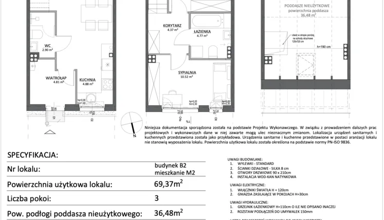 Rzut - Mieszkanie na sprzedaż 3 pokoje o powierzchni 69,37 m² - numer B2.M2 w Libre Park etap III