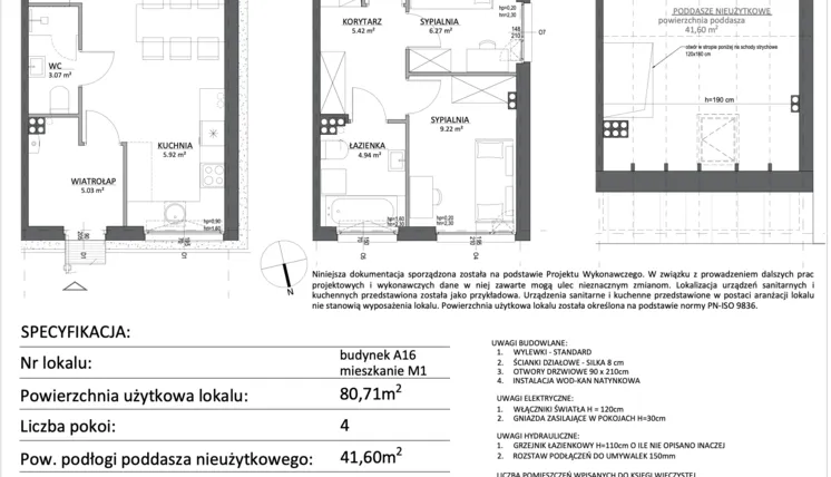 Rzut - Mieszkanie na sprzedaż 4 pokoje o powierzchni 80,71 m² - numer A16.M1 w Libre Park etap III