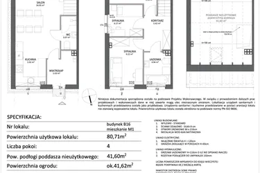 Rzut - Mieszkanie na sprzedaż 4 pokoje o powierzchni 80,71 m² - numer B16.M1 w Libre Park etap III