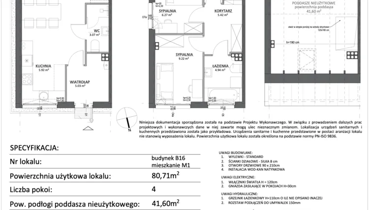 Rzut - Mieszkanie na sprzedaż 4 pokoje o powierzchni 80,71 m² - numer B16.M1 w Libre Park etap III