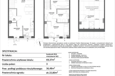Rzut - Mieszkanie na sprzedaż 3 pokoje o powierzchni 69,37 m² - numer B16.M2 w Libre Park etap III