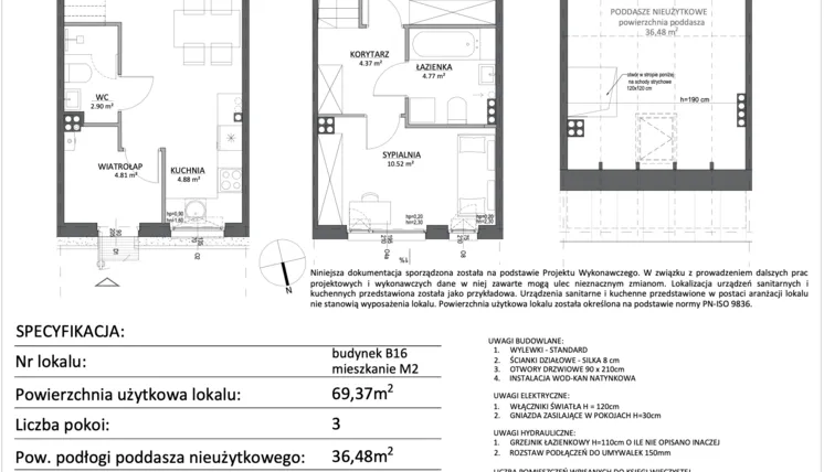 Rzut - Mieszkanie na sprzedaż 3 pokoje o powierzchni 69,37 m² - numer B16.M2 w Libre Park etap III