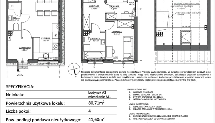 Rzut - Mieszkanie na sprzedaż 4 pokoje o powierzchni 80,71 m² - numer A2.M1 w Libre Park etap III