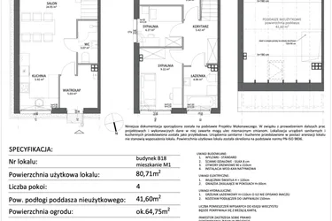 Rzut - Mieszkanie na sprzedaż 4 pokoje o powierzchni 80,71 m² - numer B18.M1 w Libre Park etap III