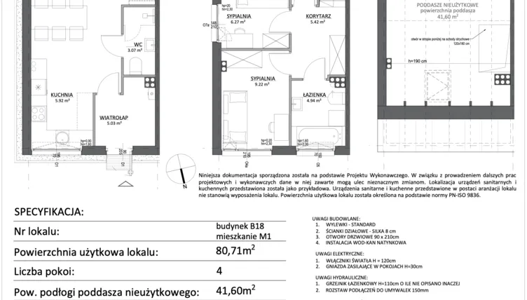 Rzut - Mieszkanie na sprzedaż 4 pokoje o powierzchni 80,71 m² - numer B18.M1 w Libre Park etap III