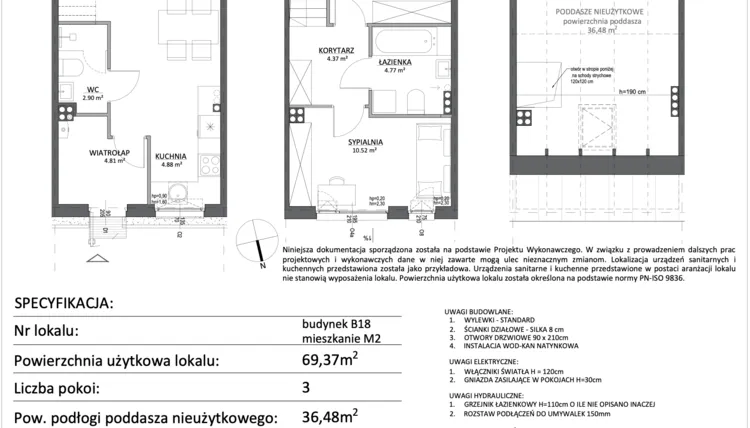 Rzut - Mieszkanie na sprzedaż 3 pokoje o powierzchni 69,37 m² - numer B18.M2 w Libre Park etap III