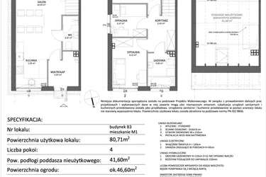 Rzut - Mieszkanie na sprzedaż 4 pokoje o powierzchni 80,71 m² - numer B3.M1 w Libre Park etap III