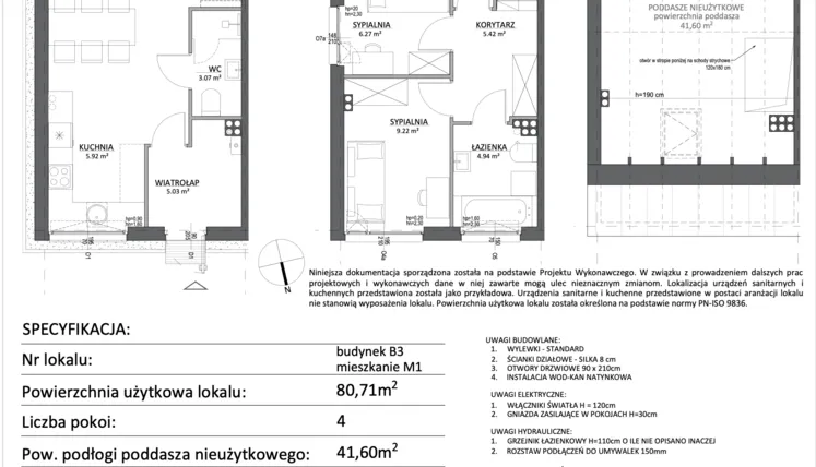 Rzut - Mieszkanie na sprzedaż 4 pokoje o powierzchni 80,71 m² - numer B3.M1 w Libre Park etap III