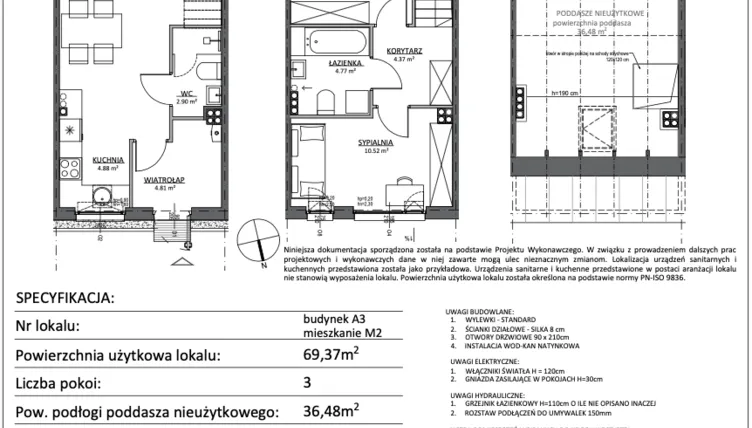 Rzut - Mieszkanie na sprzedaż 3 pokoje o powierzchni 69,37 m² - numer A3.M2 w Libre Park etap III
