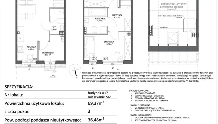 Rzut - Mieszkanie na sprzedaż 3 pokoje o powierzchni 69,37 m² - numer A17.M2 w Libre Park etap III