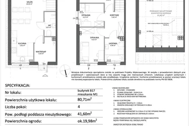 Rzut - Mieszkanie na sprzedaż 4 pokoje o powierzchni 80,71 m² - numer B17.M1 w Libre Park etap III