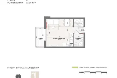 Rzut - Mieszkanie na sprzedaż 1 pokój o powierzchni 32,2 m² - numer A-4-16 w Rabatki etap II