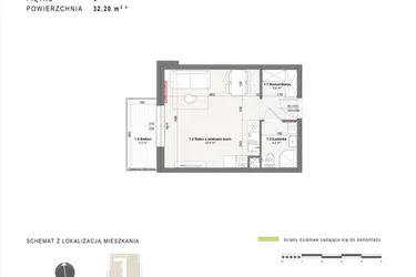 Rzut - Mieszkanie na sprzedaż 1 pokój o powierzchni 32,2 m² - numer A-4-43 w Rabatki etap II