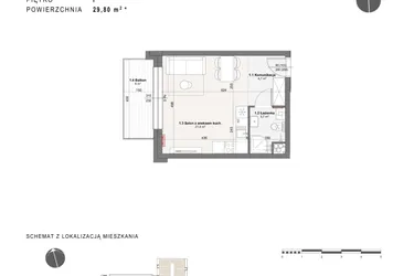 Rzut - Mieszkanie na sprzedaż 1 pokój o powierzchni 29,8 m² - numer B-2-8 w Rabatki etap II