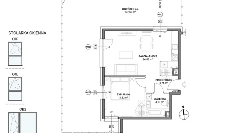 Rzut - Mieszkanie na sprzedaż 2 pokoje o powierzchni 46,57 m² - numer C2.04 w Awionika