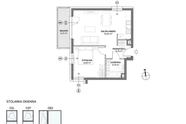 Rzut - Mieszkanie na sprzedaż 2 pokoje o powierzchni 46,57 m² - numer C2.08 w Awionika