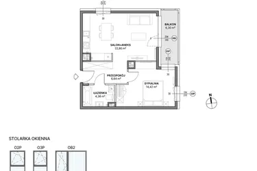 Rzut - Mieszkanie na sprzedaż 2 pokoje o powierzchni 48,22 m² - numer C2.05 w Awionika