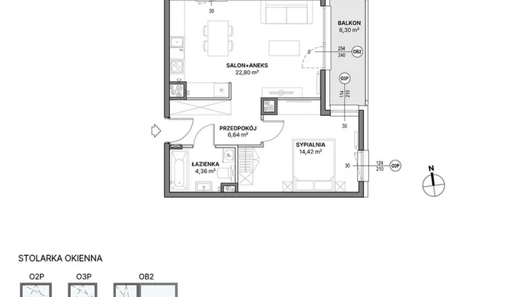 Rzut - Mieszkanie na sprzedaż 2 pokoje o powierzchni 48,22 m² - numer C2.05 w Awionika