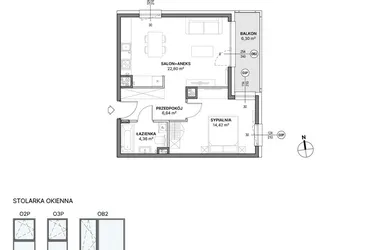 Rzut - Mieszkanie na sprzedaż 2 pokoje o powierzchni 48,22 m² - numer C2.09 w Awionika