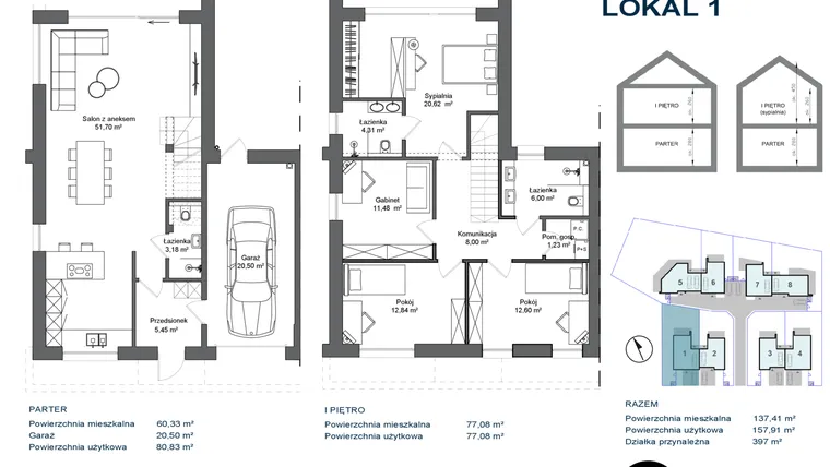 Rzut - Dom na sprzedaż 5 pokoi o powierzchni 157,91 m² - numer 1 w Galileus IV