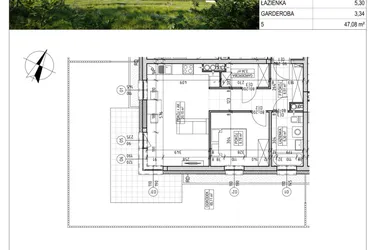 Rzut - Mieszkanie na sprzedaż 2 pokoje o powierzchni 47,08 m² - numer C8.00.03 w Osiedle Panorama Wiślana Etap VI - budynek C8
