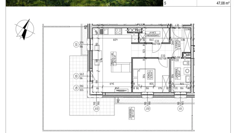 Rzut - Mieszkanie na sprzedaż 2 pokoje o powierzchni 47,08 m² - numer C8.00.03 w Osiedle Panorama Wiślana Etap VI - budynek C8
