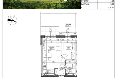Rzut - Mieszkanie na sprzedaż 2 pokoje o powierzchni 35,8 m² - numer C8.00.06 w Osiedle Panorama Wiślana Etap VI - budynek C8