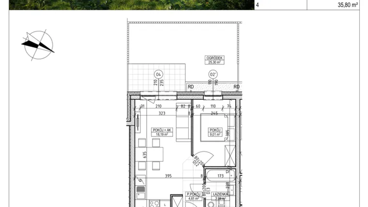 Rzut - Mieszkanie na sprzedaż 2 pokoje o powierzchni 35,8 m² - numer C8.00.06 w Osiedle Panorama Wiślana Etap VI - budynek C8