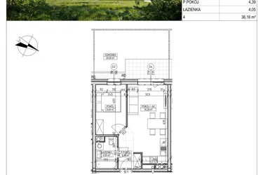 Rzut - Mieszkanie na sprzedaż 2 pokoje o powierzchni 36,16 m² - numer C8.00.04 w Osiedle Panorama Wiślana Etap VI - budynek C8