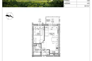 Rzut - Mieszkanie na sprzedaż 2 pokoje o powierzchni 36,16 m² - numer C8.01.13 w Osiedle Panorama Wiślana Etap VI - budynek C8