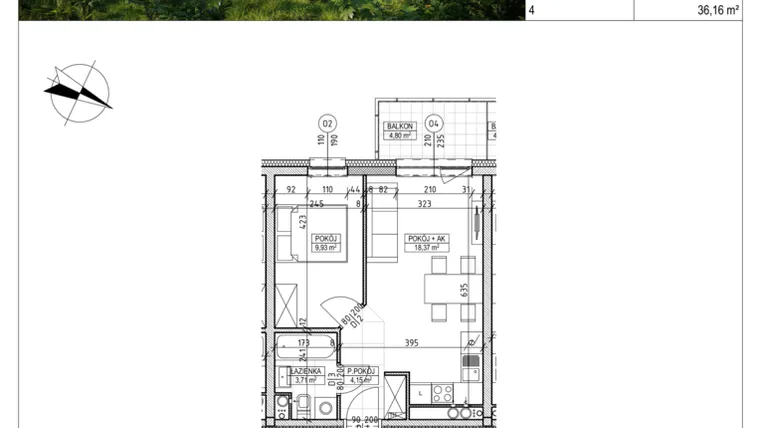 Rzut - Mieszkanie na sprzedaż 2 pokoje o powierzchni 36,16 m² - numer C8.01.15 w Osiedle Panorama Wiślana Etap VI - budynek C8