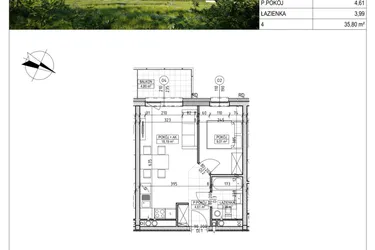 Rzut - Mieszkanie na sprzedaż 2 pokoje o powierzchni 35,8 m² - numer C8.01.16 w Osiedle Panorama Wiślana Etap VI - budynek C8