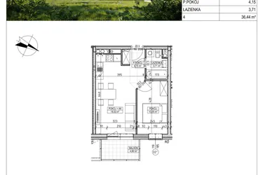 Rzut - Mieszkanie na sprzedaż 2 pokoje o powierzchni 36,44 m² - numer C8.01.19 w Osiedle Panorama Wiślana Etap VI - budynek C8