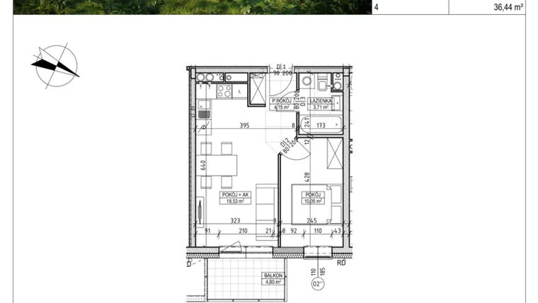 Rzut - Mieszkanie na sprzedaż 2 pokoje o powierzchni 36,44 m² - numer C8.01.19 w Osiedle Panorama Wiślana Etap VI - budynek C8