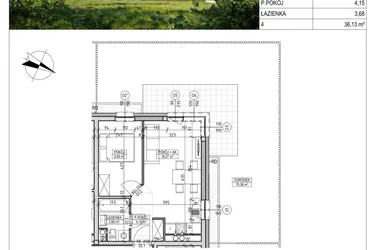 Rzut - Mieszkanie na sprzedaż 2 pokoje o powierzchni 36,13 m² - numer C8.00.07 w Osiedle Panorama Wiślana Etap VI - budynek C8